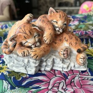 Lenox's 1988 " Nature's Young Played Out" Baby Leopards Wild Cats Fine Porcelain